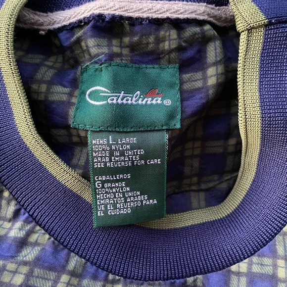 Catalina Nylon Navy Blue and Olive Green Plaid Vintage Windbreaker Size Large - Picture 15 of 17